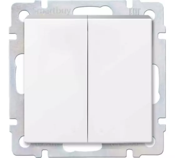 Выключатель 2-клавишный 10А белый НЕПТУН «SMARTBUY» SBE-05w-10-SW2-0