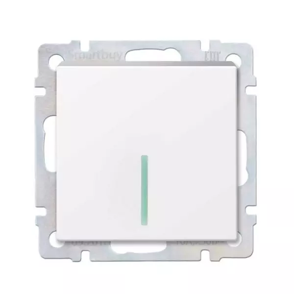 Выключатель 1-клавишный 10А белый с индикатором НЕПТУН «SMARTBUY» SBE-05w-10-SW1-1