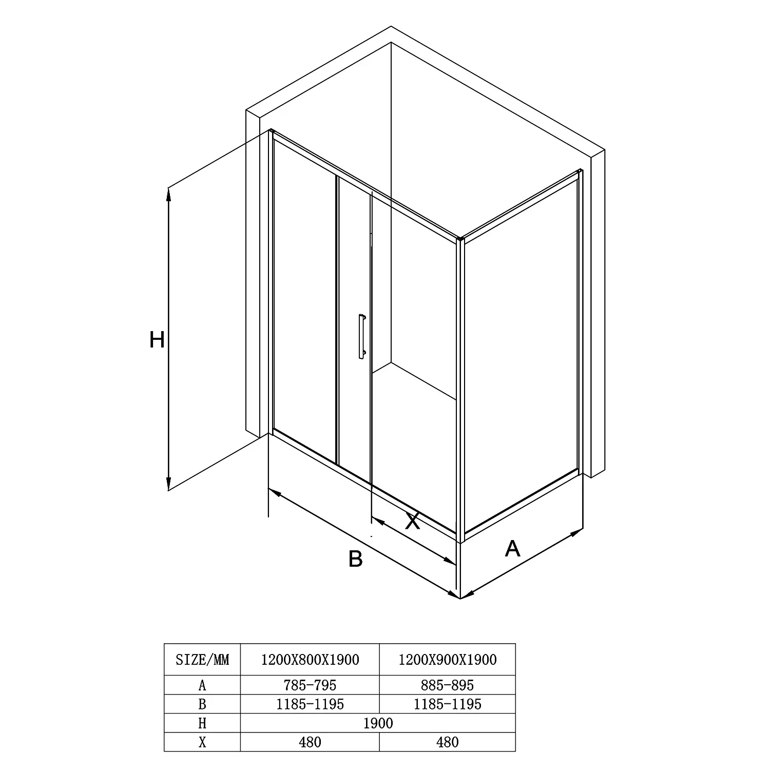 Душевое ограждение Loranto 120x80x190 раздвижная дверь, универсальная, прозрачное стекло 6 мм, профиль серый матовый (CS-AB02GG-128) — изображение 6