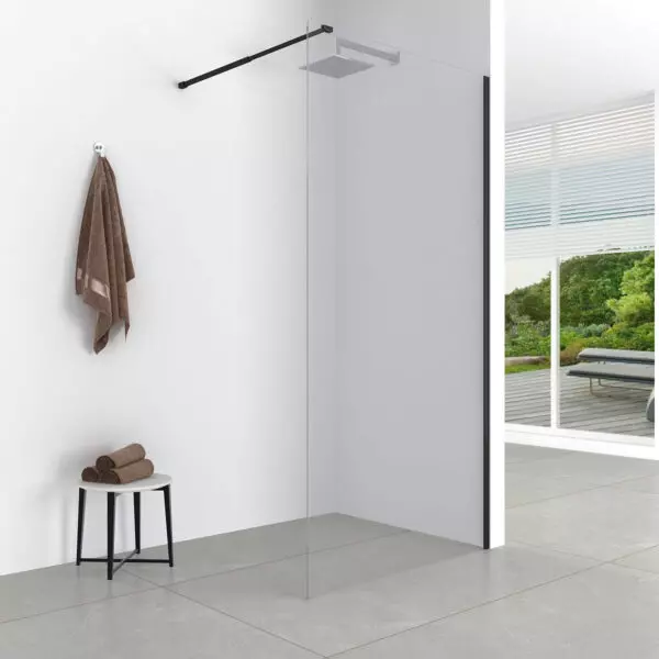 Душевая перегородка Loranto Walk-in 70x200 регулируемый кронштейн 70-100, прозрачное стекло 8 мм, профиль черный матовый (CS-W04B-70)