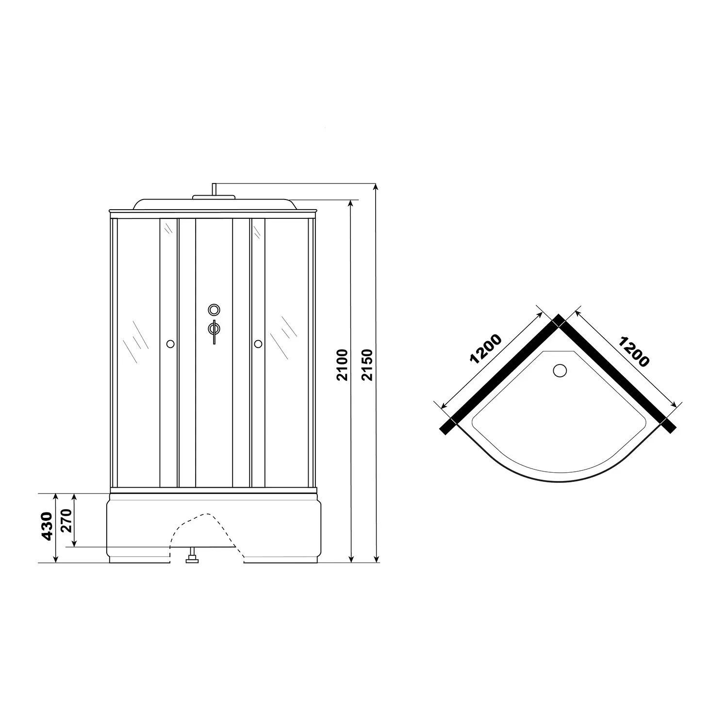 Душевая кабина Loranto 120x120x215 стекло 4 мм. поддон 43 см, задняя стенка черное стекло, алюминиевый профиль матовый хром (CS-1200ТМ/G) — изображение 2