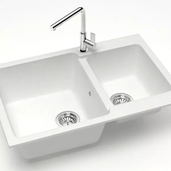 Кухонная мойка AZARIO Grand 765х500х190 двойная, искусственный мрамор, цвет Белый (CS00079900)