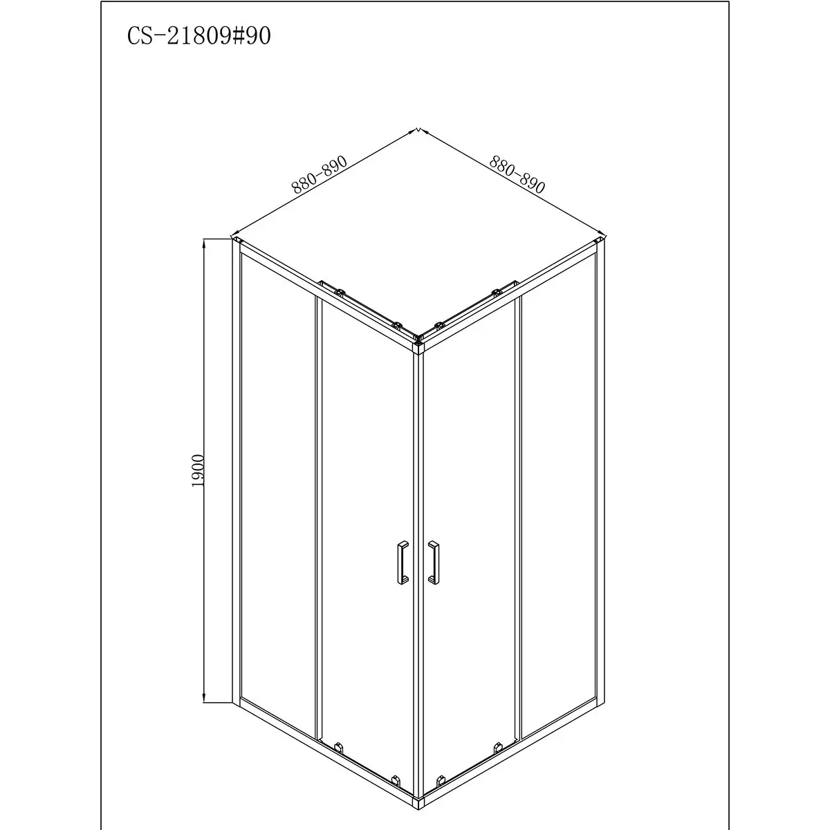 Душевое ограждение Loranto NEO 90x90x190 прозрачное закаленное стекло 5 мм, профиль серебро, без поддона (CS-21809) — изображение 2
