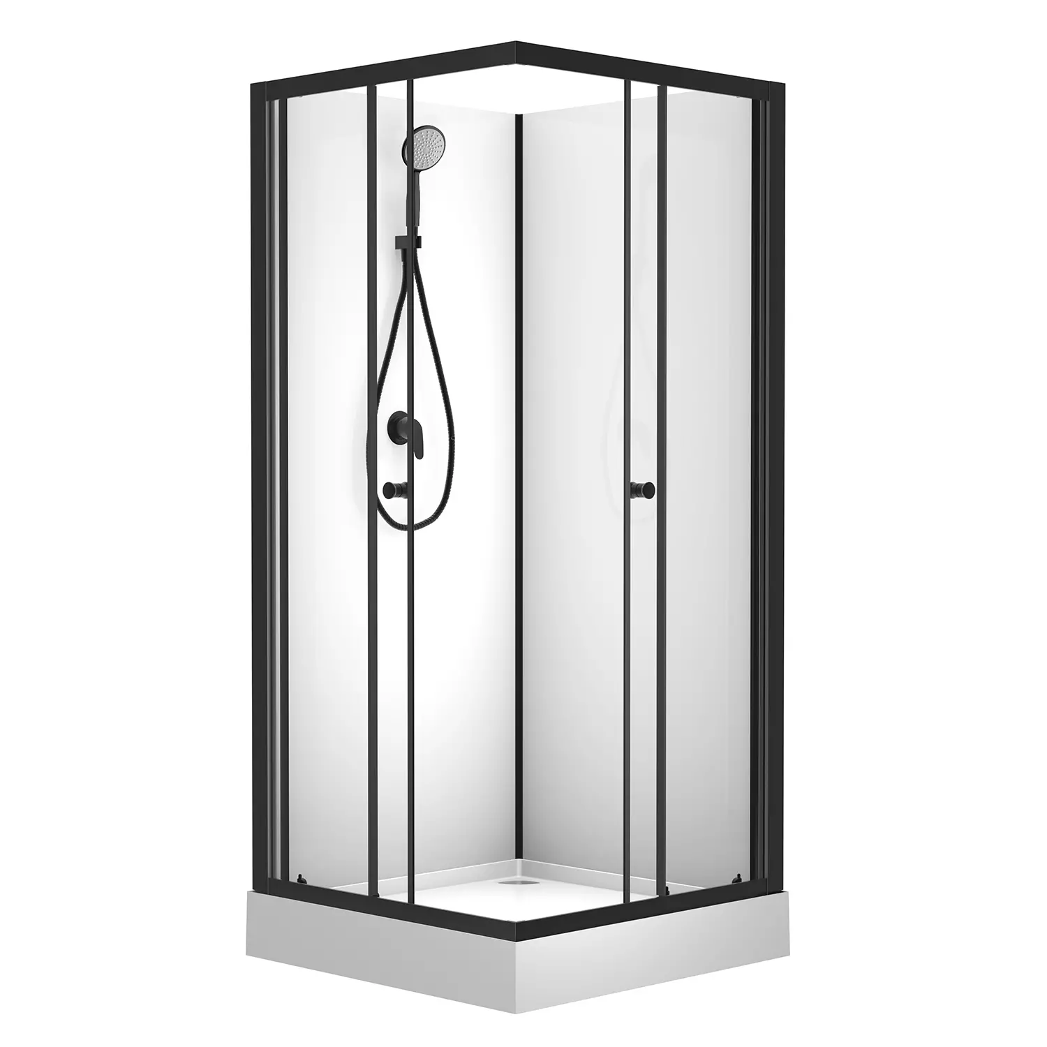 Душевая кабина Loranto NEO 90x90x(190+15) c низким поддоном 15см, прозрачное закаленное стекло 5 мм,задние стеклянные стенки белые, профиль черный-матовый (CS-21801)