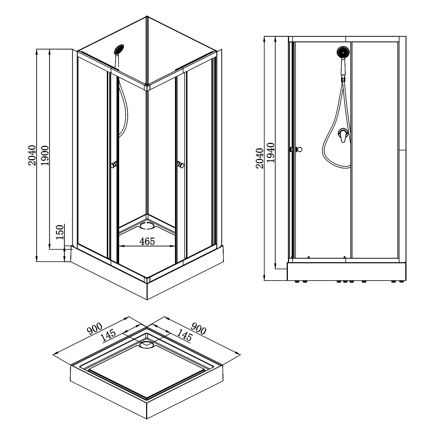 Душевая кабина Loranto NEO 90x90x(190+15) c низким поддоном 15см, прозрачное закаленное стекло 5 мм,задние стеклянные стенки белые, профиль черный-матовый (CS-21801) — изображение 8
