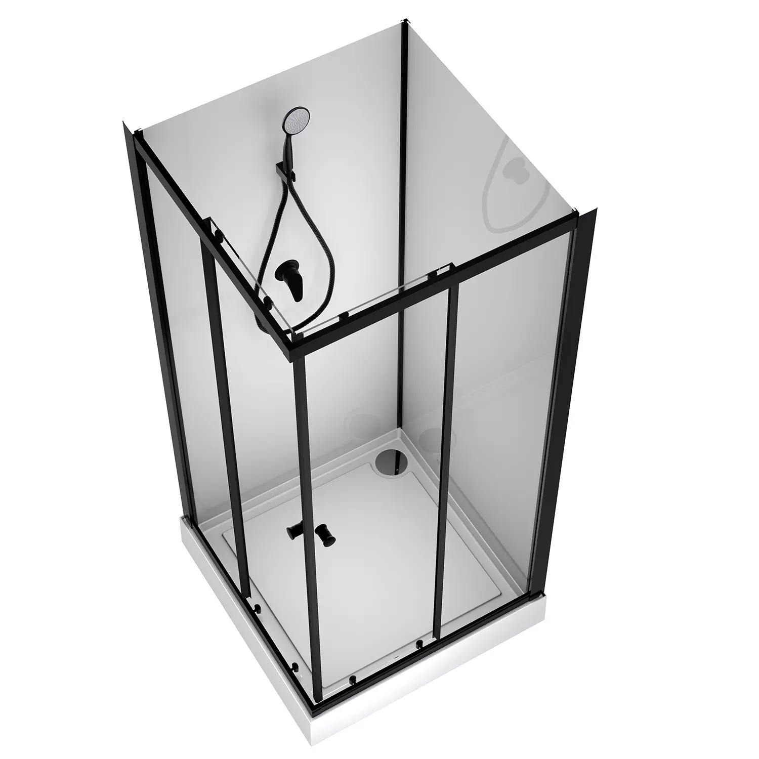 Душевая кабина Loranto NEO 90x90x(190+15) c низким поддоном 15см, прозрачное закаленное стекло 5 мм,задние стеклянные стенки белые, профиль черный-матовый (CS-21801) — изображение 2