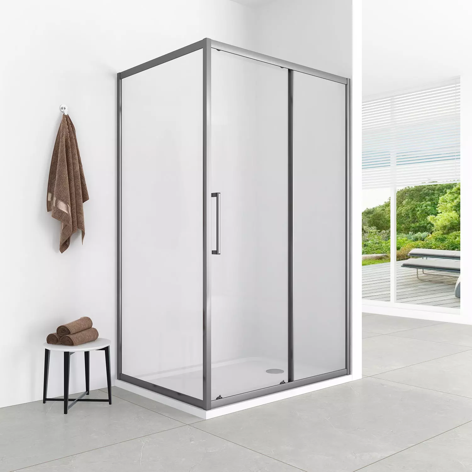 Душевое ограждение Loranto 120x90x190 раздвижная дверь, универсальная, прозрачное стекло 6 мм, профиль серый матовый (CS-AB02GG-129) — изображение 5