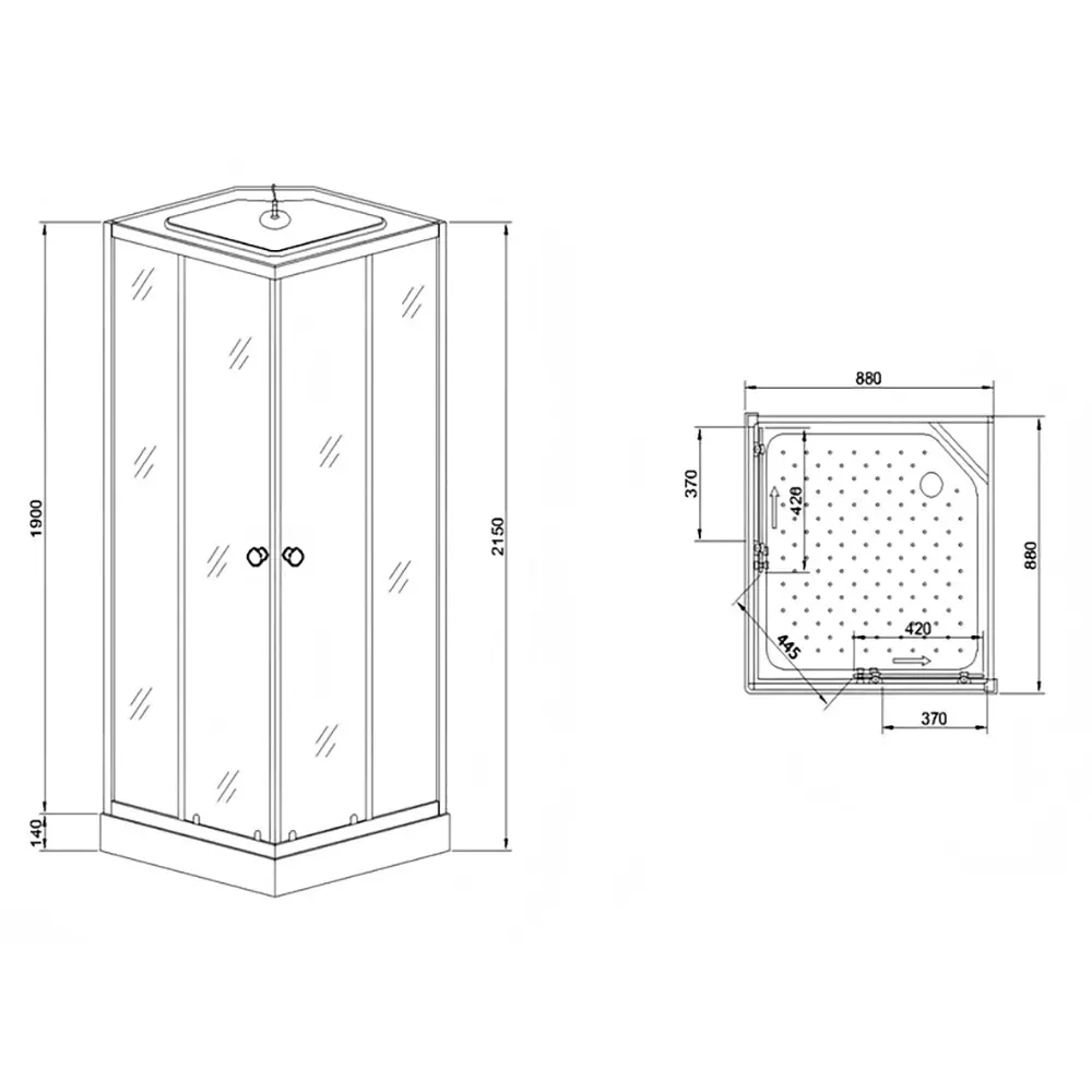 Душевая кабина Loranto 880х880х2150 поддон 14 см, матовое стекло 4 мм (CS-992EATM/W-90) — изображение 2