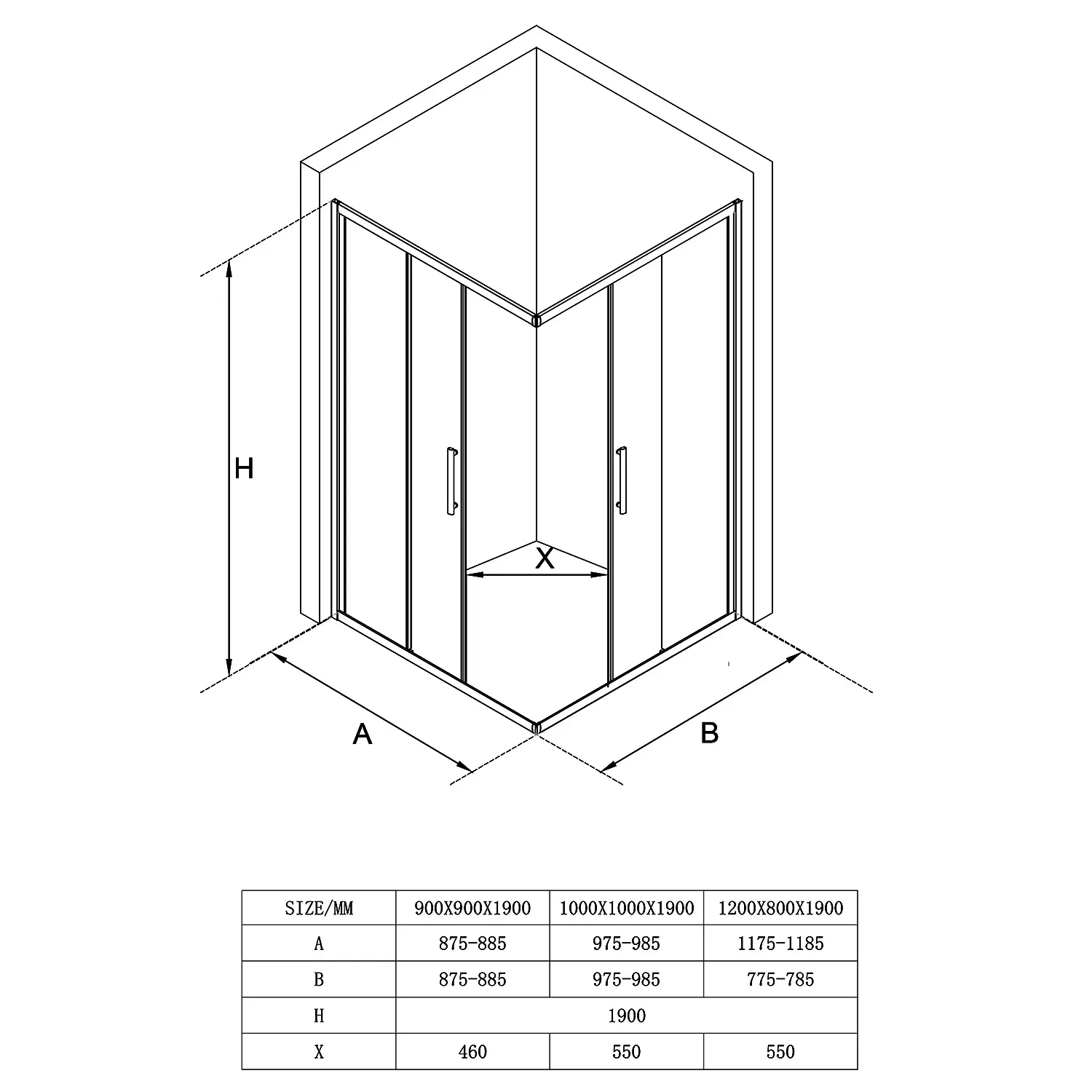 Душевое ограждение Loranto 100x100x190 раздвижная дверь, прозрачное стекло 6 мм, профиль сатин (CS-AB01S-100) — изображение 5