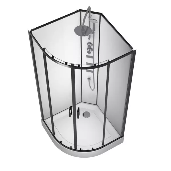 Душевая кабина Loranto NEO 100x100x(190+15) с низким поддоном 15см, прозрачное закаленное стекло 5 мм, задние стеклянные стенки белые, профиль черный-матовый (CS-21811-100)
