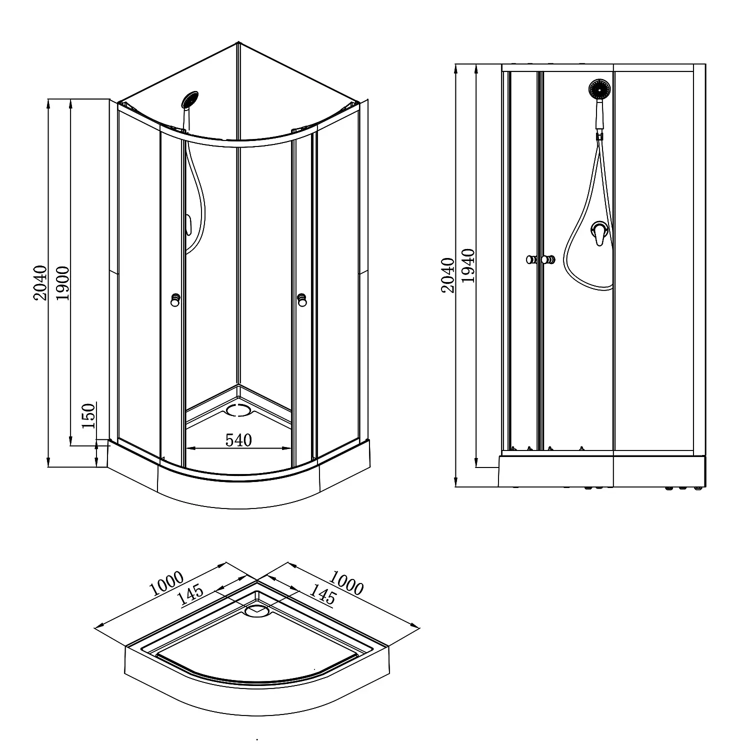 Душевая кабина Loranto NEO 100x100x(190+15) с низким поддоном 15см, прозрачное закаленное стекло 5 мм, профиль черный-матовый (CS-21800-100) — изображение 8
