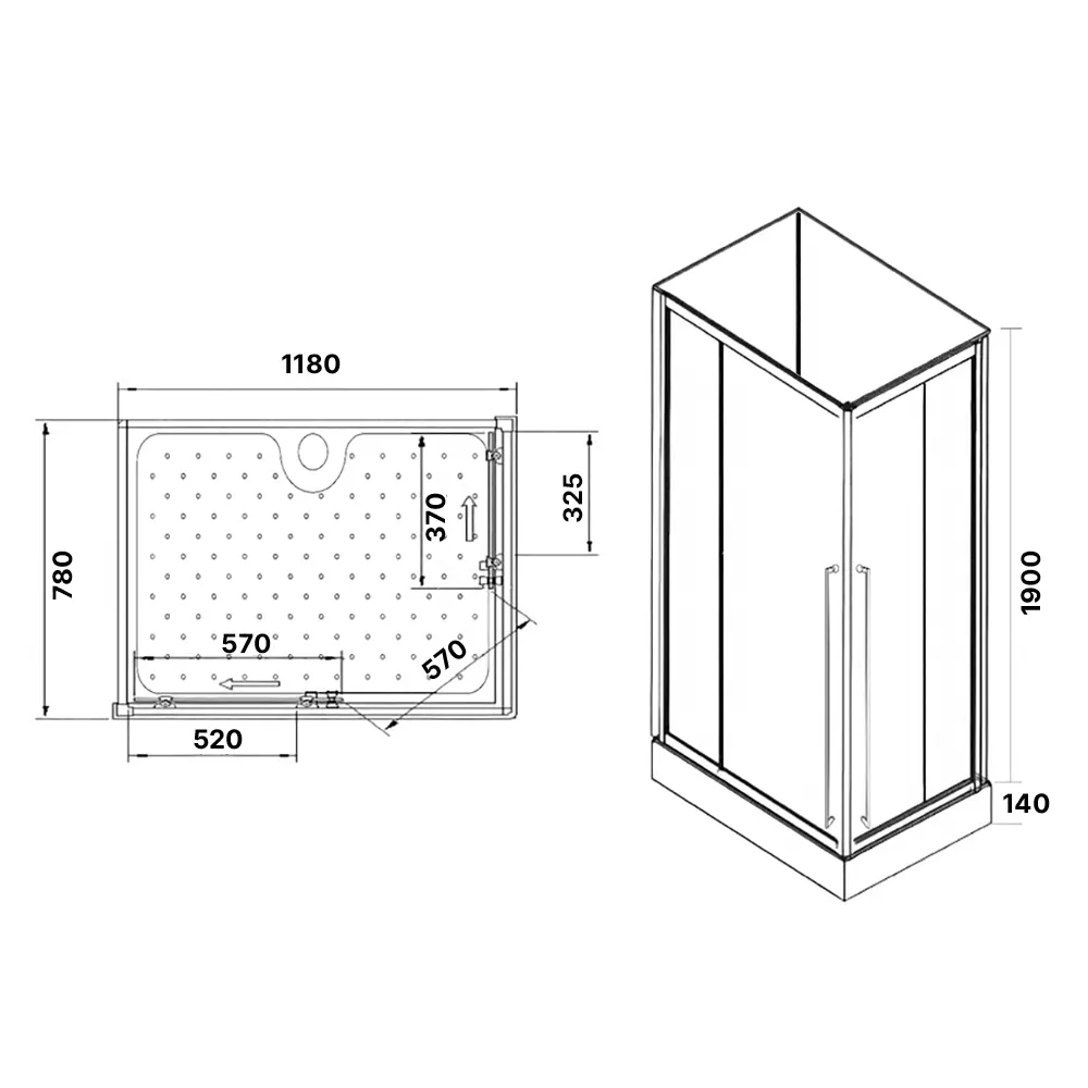 Душевая кабина Loranto 1180x780x2040 без крыши, левосторонняя, прозрачное стекло 4 мм, (CS-3008TM/W-120L) — изображение 2