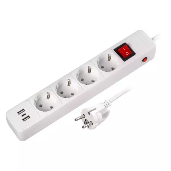 Сетевой фильтр с USB+Type «SMARTBUY» с/з 16А, 4 гнезда белый 1,8м / SBSP-18C-W