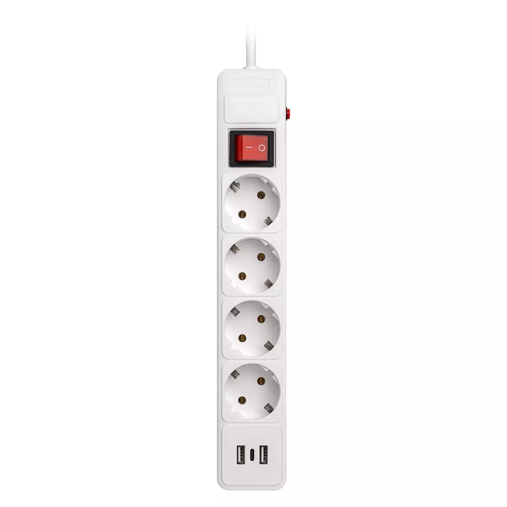 Сетевой фильтр с USB+Type «SMARTBUY» с/з 16А, 4 гнезда белый 1,8м / SBSP-18C-W фото 3