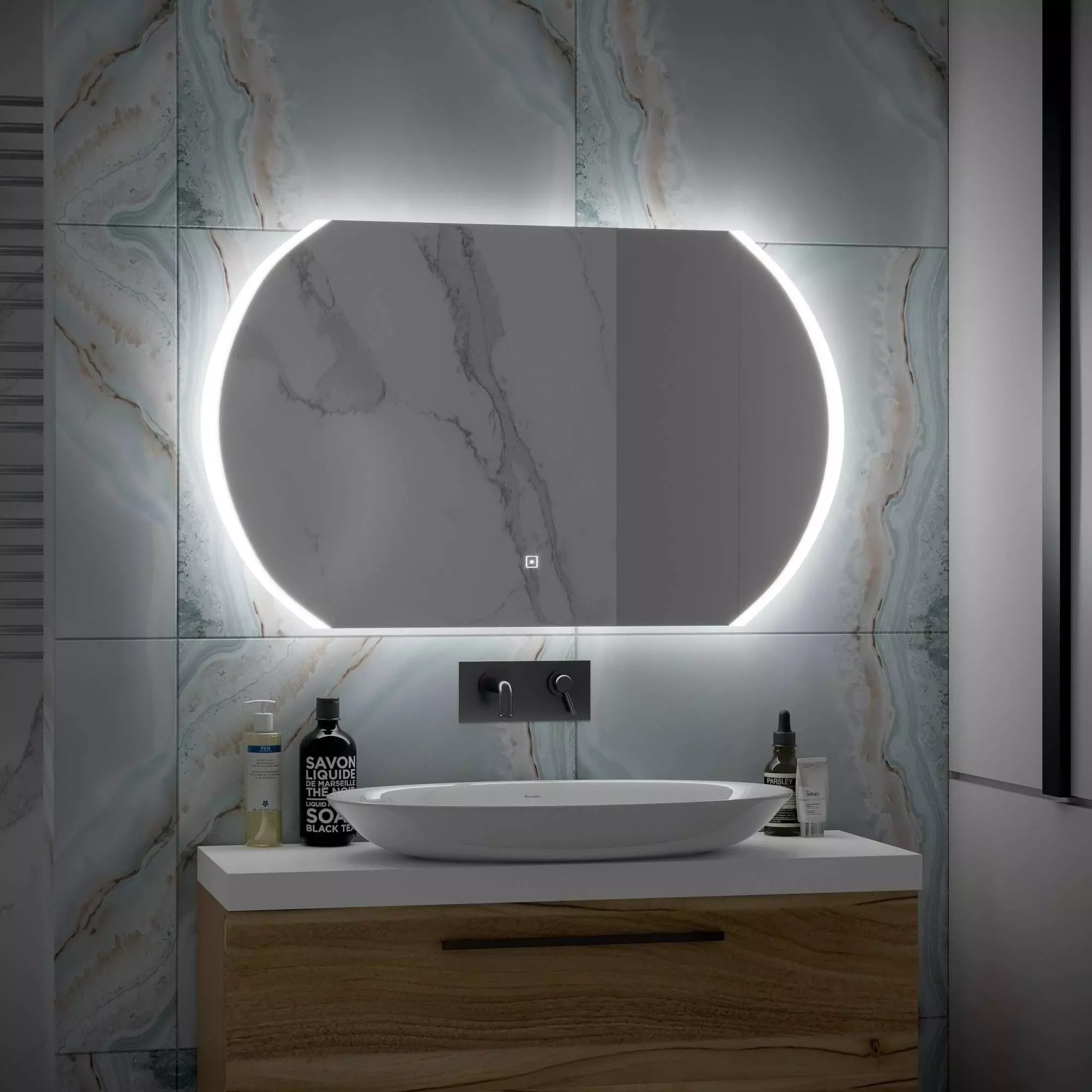 Зеркало «POLARIS» 100*60 LED сенсорное, антизапот., часы «CONTINENT»